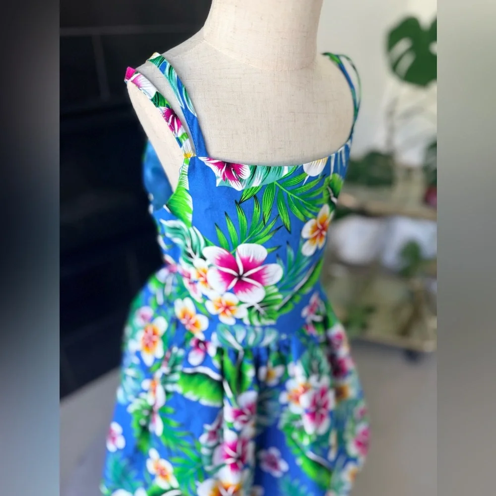 Bright Blue Tropical Floral Hawaii Girls' Dress